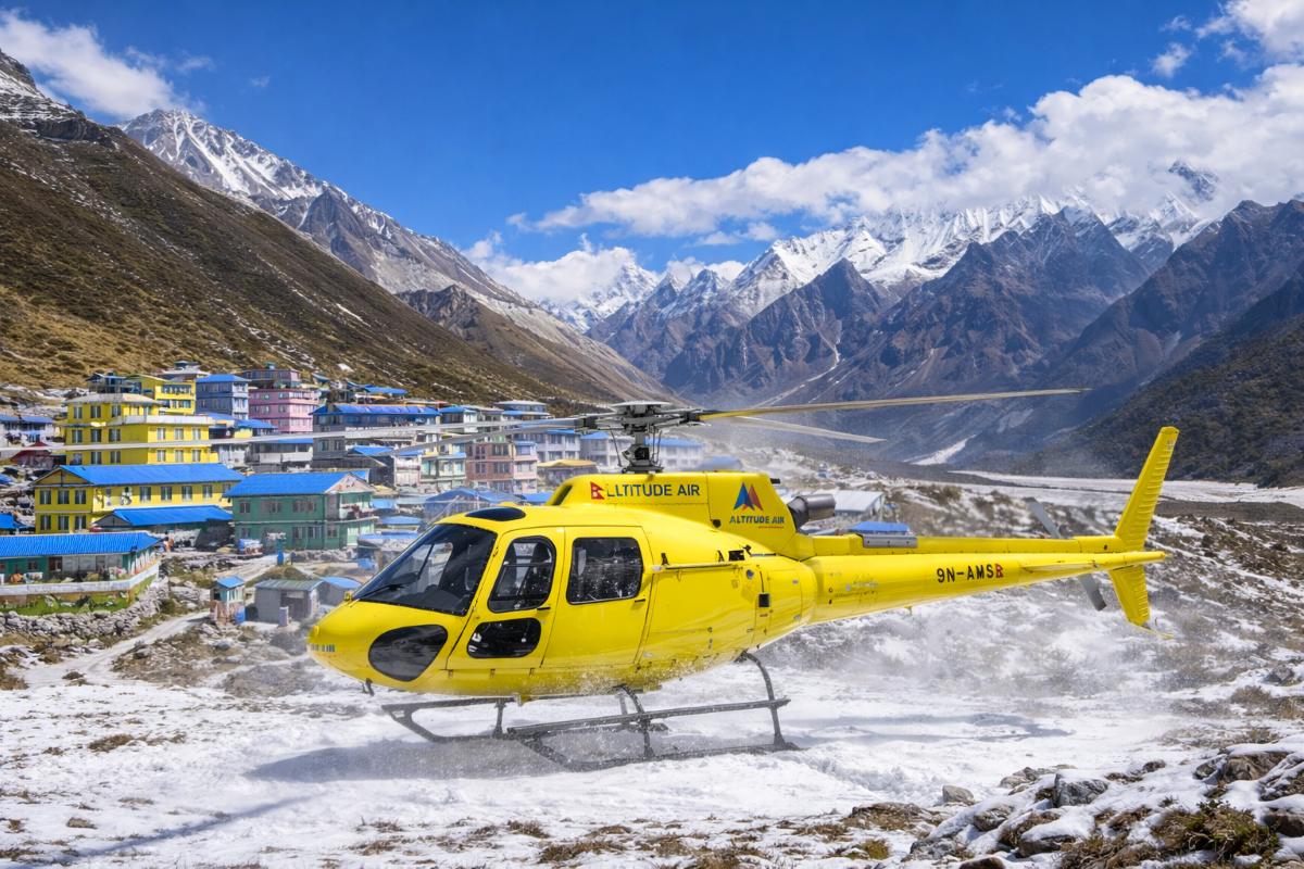 Helicopter Land at Langtang Kyanjin Helicopter Landing spot by Everest Helicopter Service
