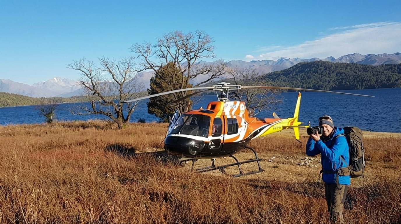 Photographer friend from United Kingdom taking and admiring beauty of Rara during Everest Helicopter Service, Rara Helicopter Tour