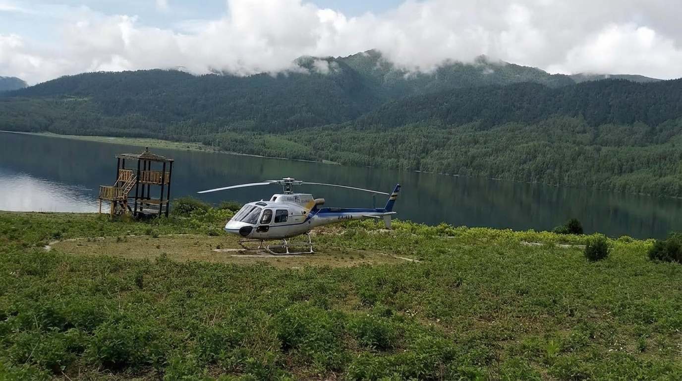 Helicopter landed safely at Rara Lake Tour by Everest Helicopter Service