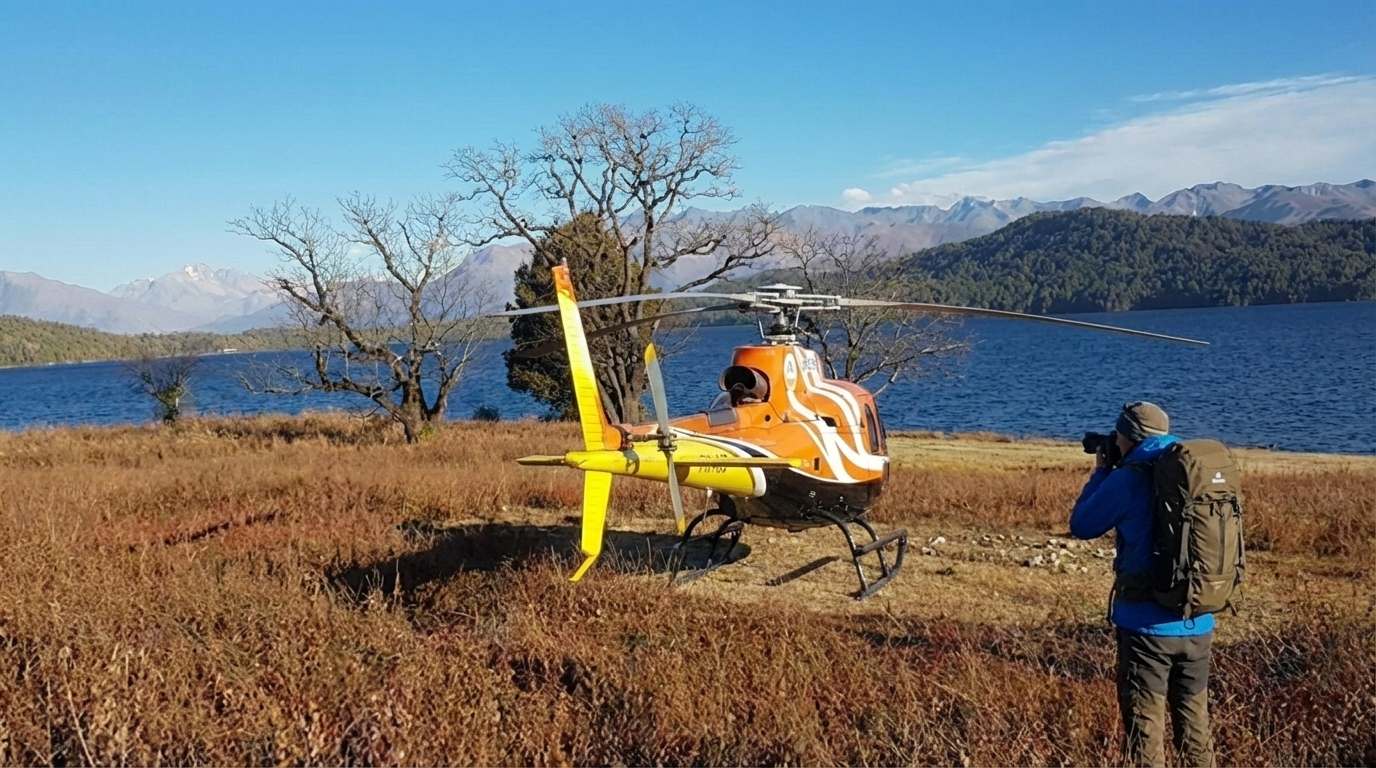Photographer Guest from United Kingdom taking and admiring beauty of Rara during Everest Helicopter Service, Rara Helicopter Tour