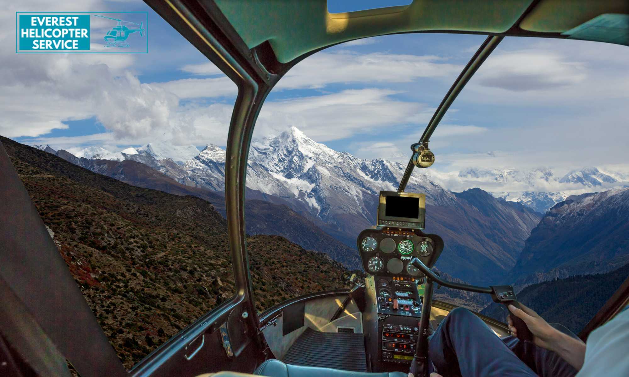 Everest Helicopter Service at Tilicho Lake inside from Helicopter