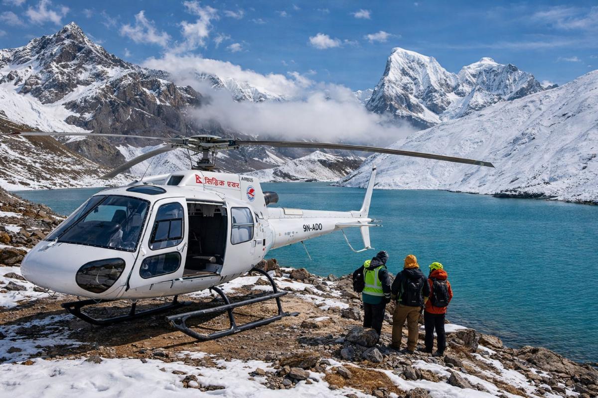 Guest during Gokyo Lake Helicopter Tour enjoying the view