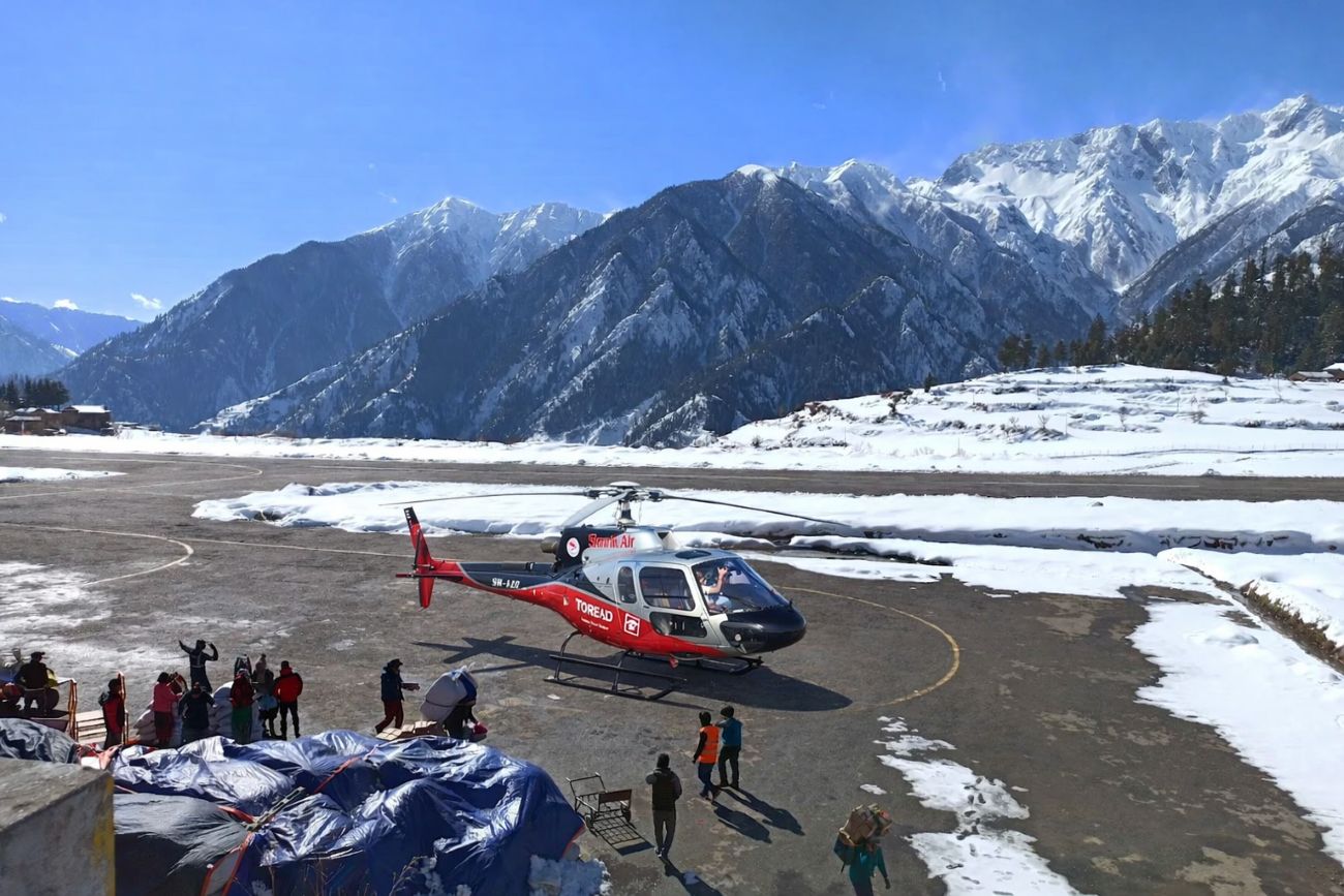Our Helicopter ready to fly for Hilsa from Simikot: Kailash Mansarovar Yatra by Helicopter from Kathmandu