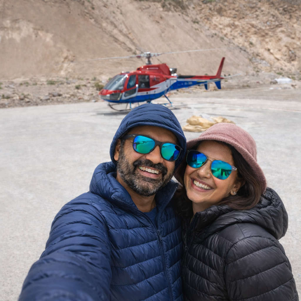 Happy Guest Posing At Hilsa After Flight: Kailash Mansarovar Yatra By Helicopter From Kathmandu