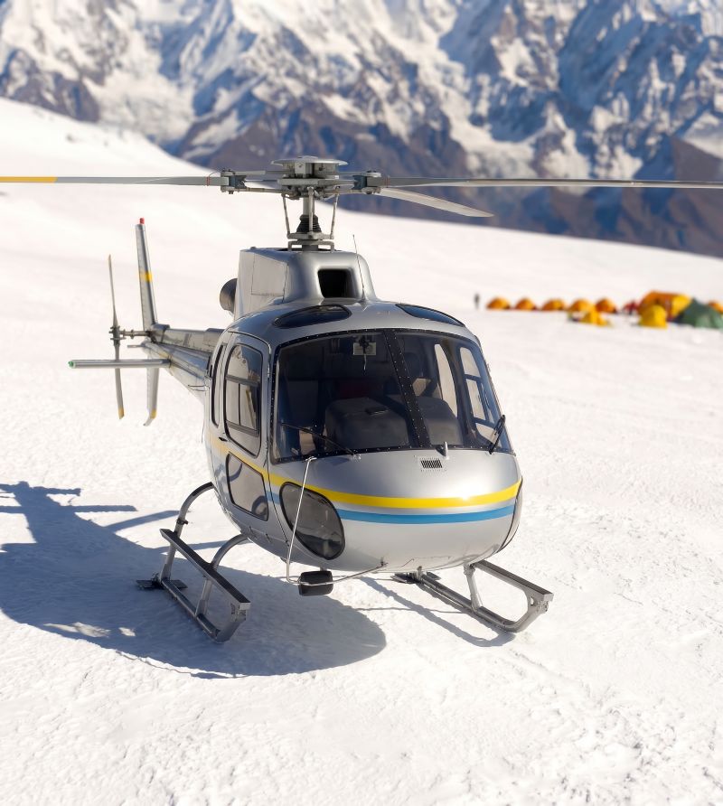 Helicopter at Manaslu Base Camp to pick up guest from the Himalayas